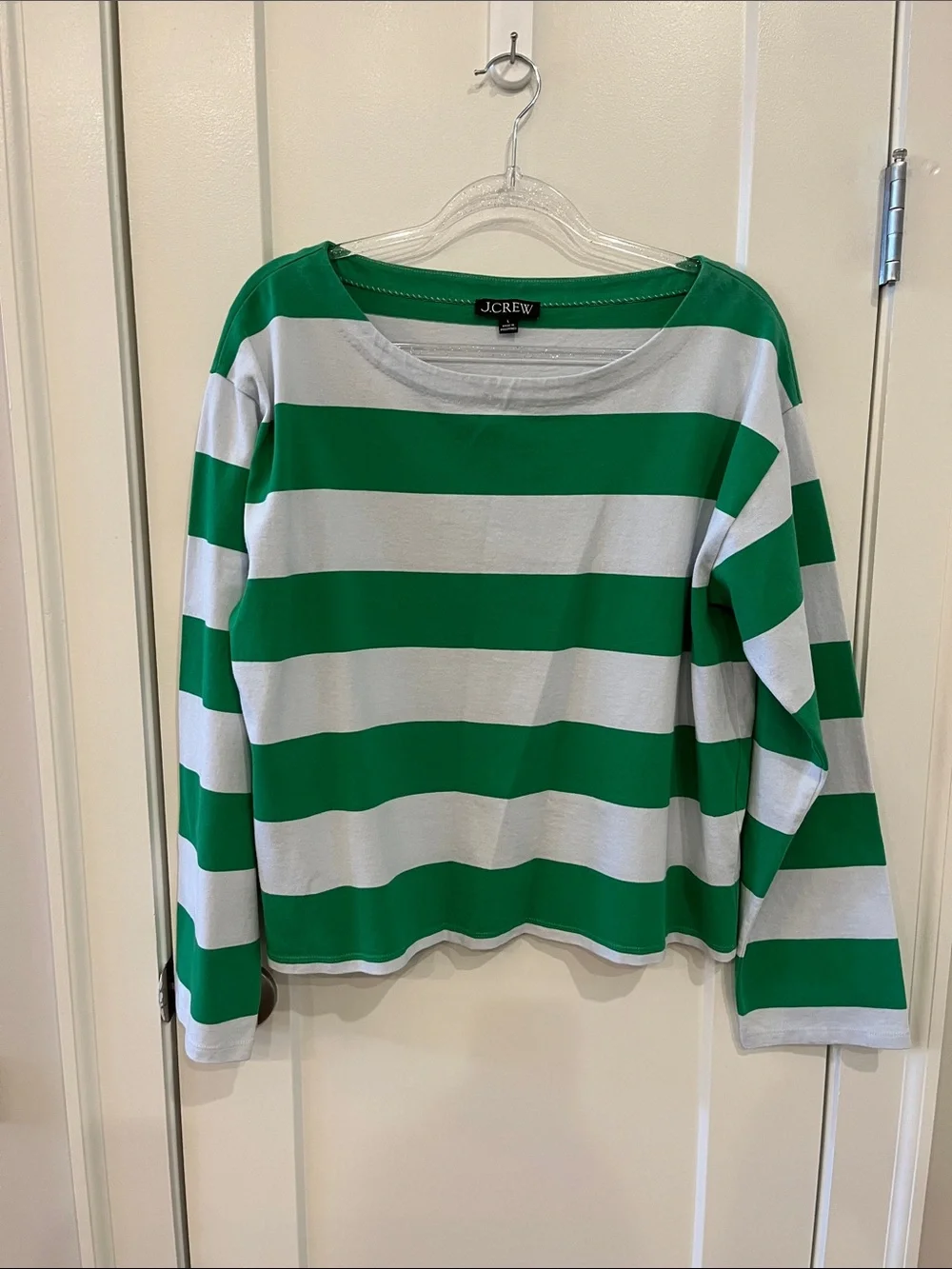 J. Crew Green and White Wide-Stripe Long Sleeve Tee